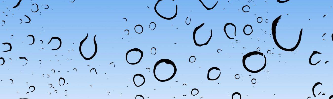 Blauwe lucht met waterdruppels op glas illustratie voor het thema Waar zijn wij te vinden
