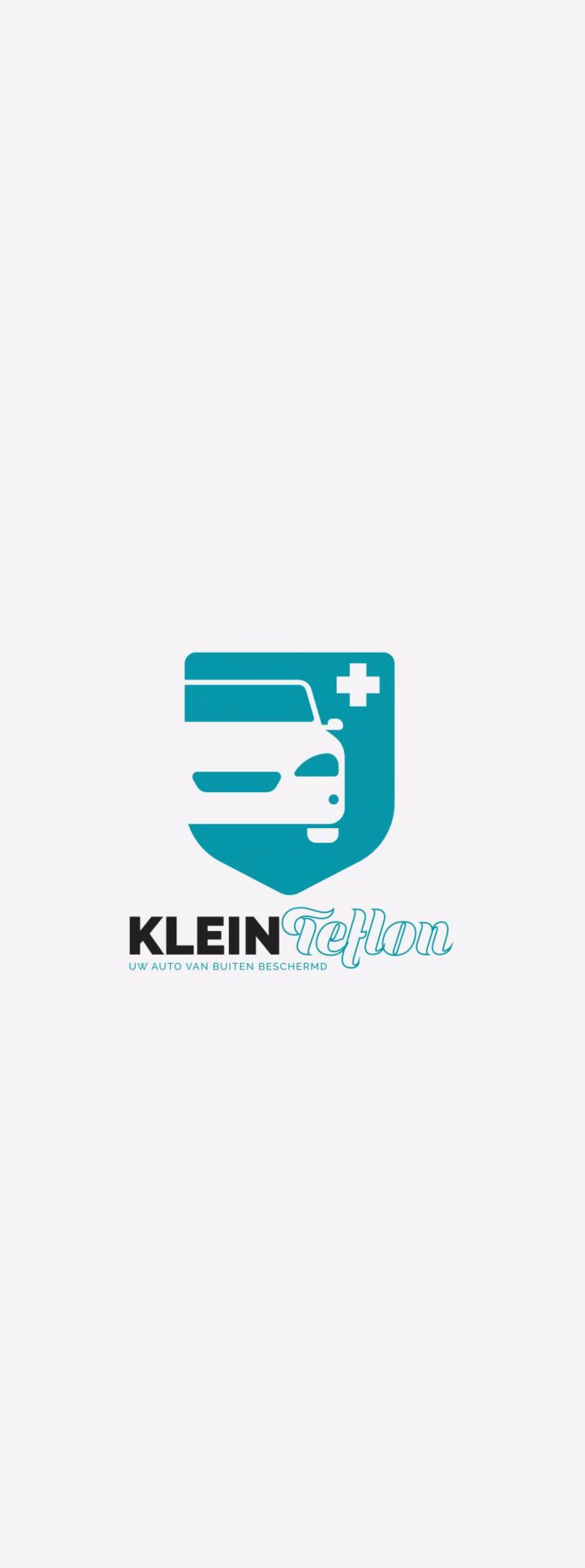Logo met blauwgroene auto en wit kruis in schild, tekst KLEIN Teflon en Uw auto van buiten beschermd, thema KleinMastercare