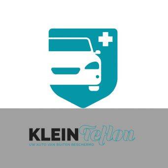 Logo klein teflon met wit kruis op blauwgroen schild en tekst uw auto van buiten beschermd, autoprotectie